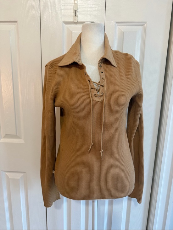 Lauren Ralph Lauren Sweaters - Lauren Ralph Lauren Lace Up Suede Collar Shirt Size Medium